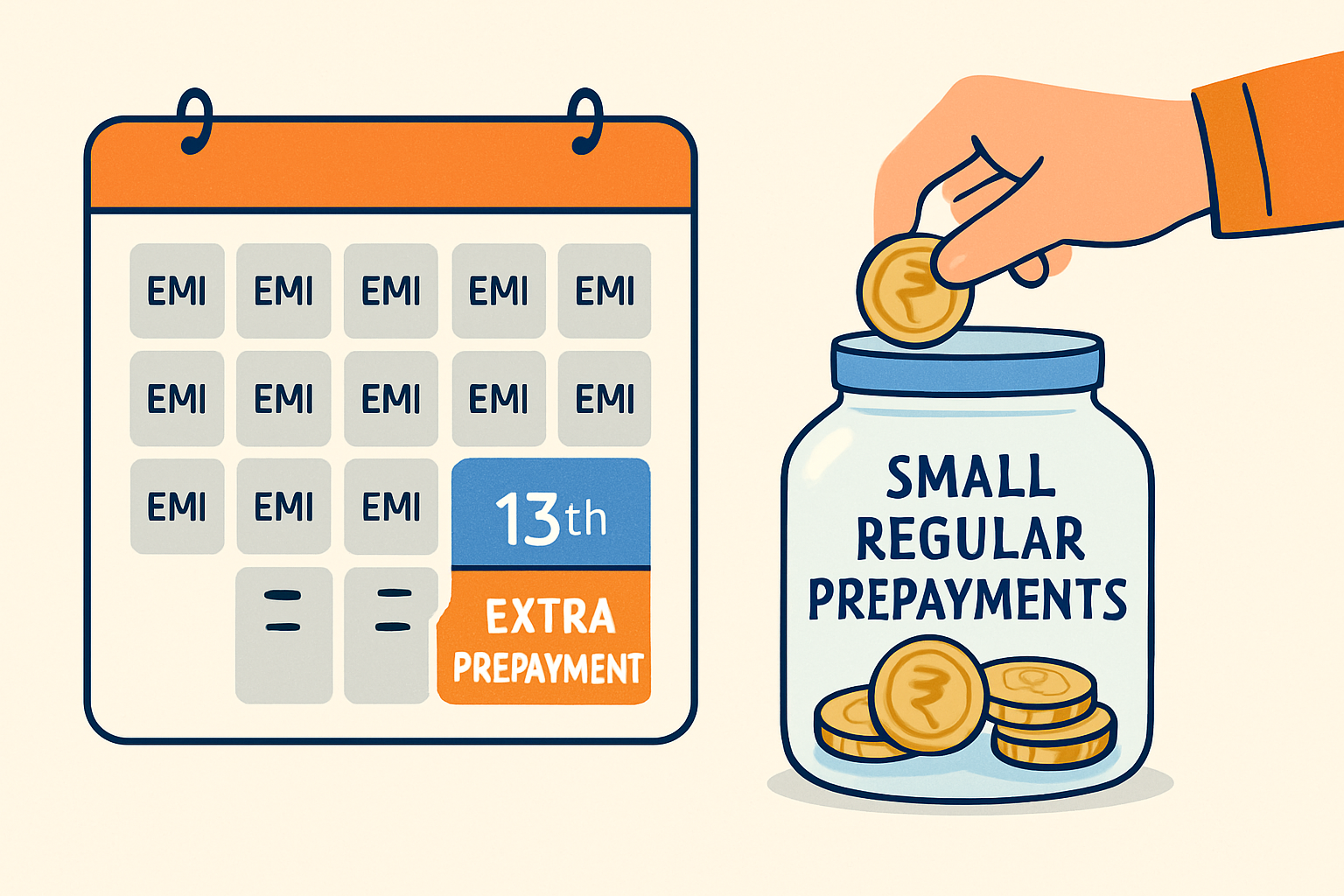 Illustration of paying an extra EMI annually plus small regular contributions for prepayment.
